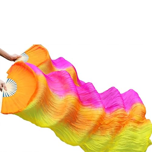 hOnYbmq Faux Silk Bamboo Long Fans, 1 Paar Seide/Imitationsseide, handgefertigt, gefärbte Seide, Tanzschleier, Seidenfächer von hOnYbmq