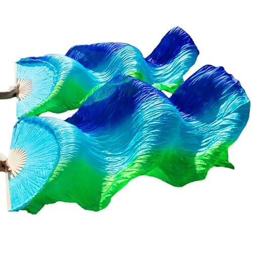 hOnYbmq Faux Silk Bamboo Long Fans, 1 Paar Seide/Imitationsseide, handgefertigt, gefärbte Seide, Tanzschleier, Seidenfächer von hOnYbmq
