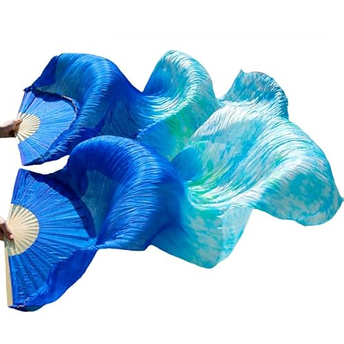 hOnYbmq Faux Silk Bamboo Long Fans, 1 Paar Seide/Imitationsseide, handgefertigt, gefärbte Seide, Tanzschleier, Seidenfächer von hOnYbmq