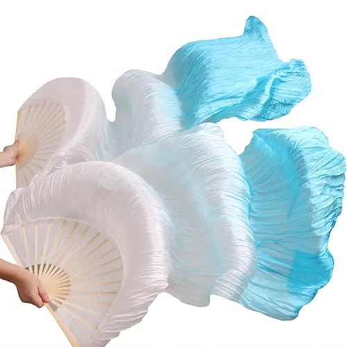 hOnYbmq Faux Silk Bamboo Long Fans, 1 Paar handgemachte Frauen Qualität Seide Bauchtanz Fan Tanz blau türkis von hOnYbmq