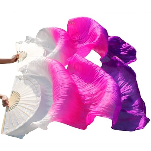 hOnYbmq Faux Silk Bamboo Long Fans, 1 Paar handgemachte gefärbte Seidentanzfans, Imitation Seidentanzfan, Schleier, chinesischer Seidenfan von hOnYbmq