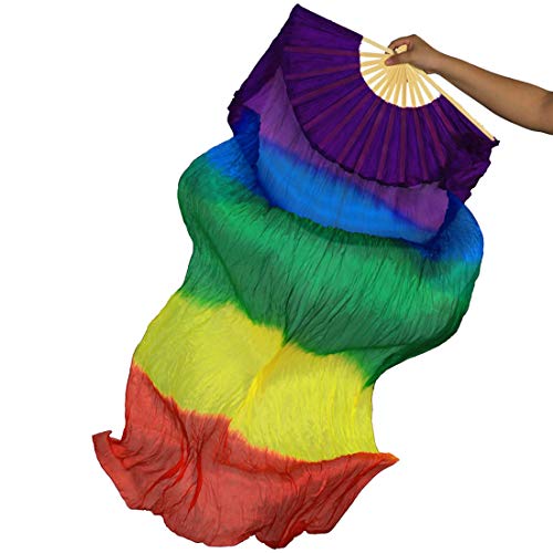 hOnYbmq Faux Silk Bamboo Long Fans, 2 Pcs 180 cm/70,8 zoll Bauchtanz Tanzen Seide Bambus Fans Kunst Bunte von hOnYbmq