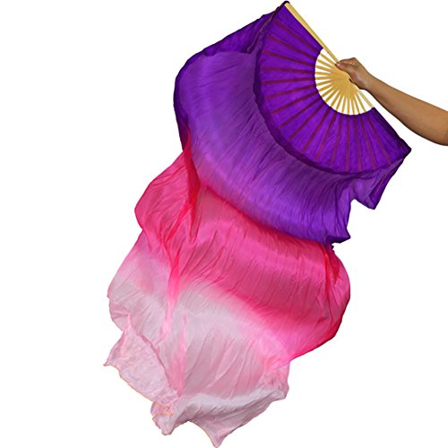 hOnYbmq Faux Silk Bamboo Long Fans, 2 Pcs 180 cm/70,8 zoll Bauchtanz Tanzen Seide Bambus Fans Kunst Bunte von hOnYbmq
