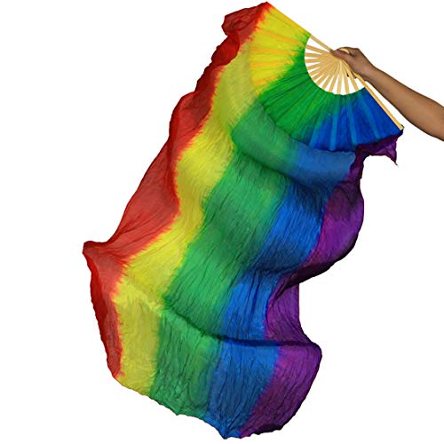 hOnYbmq Faux Silk Bamboo Long Fans, 2 Pcs 180 cm/70,8 zoll Bauchtanz Tanzen Seide Bambus Fans Kunst Bunte von hOnYbmq