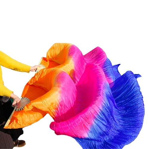hOnYbmq Faux Silk Bamboo Long Fans, Bauchtanz-Bambusfächer, handgefertigt, Seidenschleierfächer, Bauchtanz-Fächer von hOnYbmq
