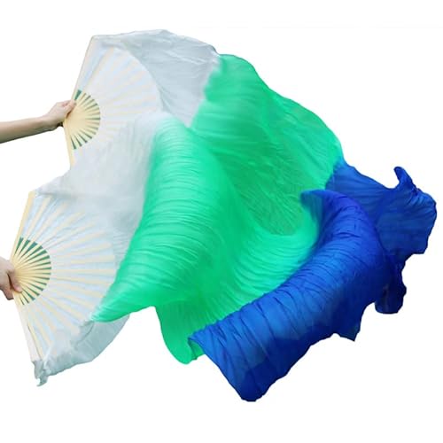 hOnYbmq Faux Silk Bamboo Long Fans, Bauchtanz-Bambusfächer, handgefertigt, Seidenschleierfächer, Bauchtanz-Fächer von hOnYbmq