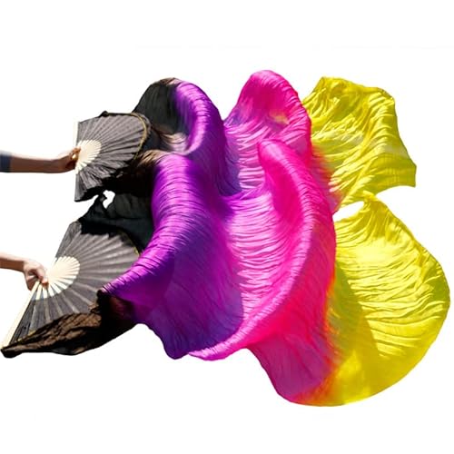 hOnYbmq Faux Silk Bamboo Long Fans, Bauchtanz-Bambusfächer, handgefertigt, Seidenschleierfächer, Bauchtanz-Fächer von hOnYbmq