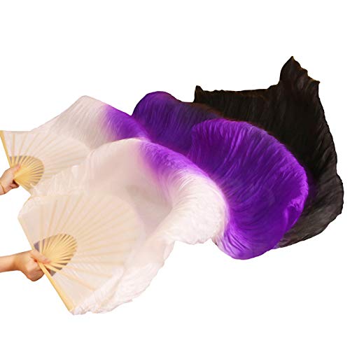 hOnYbmq Faux Silk Bamboo Long Fans, Bauchtanz-Bambusfächer, handgefertigt, Seidenschleierfächer, Bauchtanz-Fächer von hOnYbmq