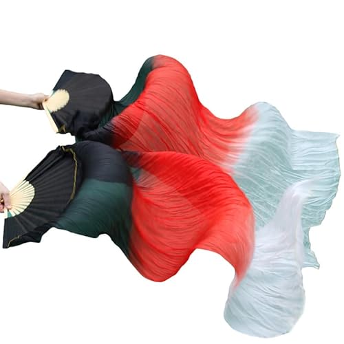 hOnYbmq Faux Silk Bamboo Long Fans, Bauchtanz-Bambusfächer, handgefertigt, Seidenschleierfächer, Bauchtanz-Fächer von hOnYbmq