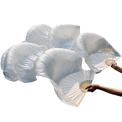 hOnYbmq Faux Silk Bamboo Long Fans, Bauchtanz-Bambusfächer, handgefertigt, Seidenschleierfächer, Bauchtanz-Fächer von hOnYbmq