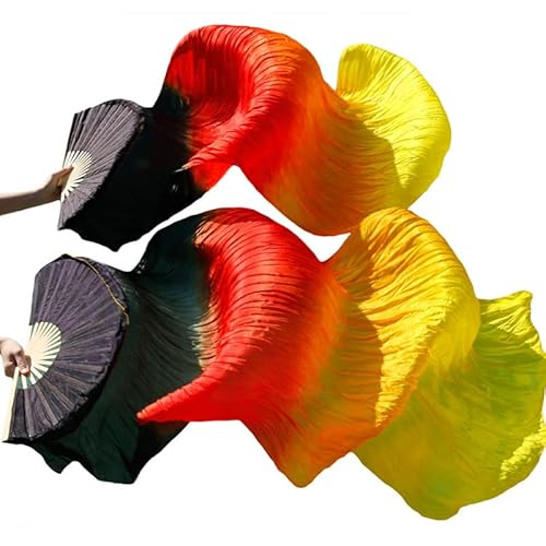 hOnYbmq Faux Silk Bamboo Long Fans, Bauchtanz-Bambusfächer, handgefertigt, Seidenschleierfächer, Bauchtanz-Fächer von hOnYbmq
