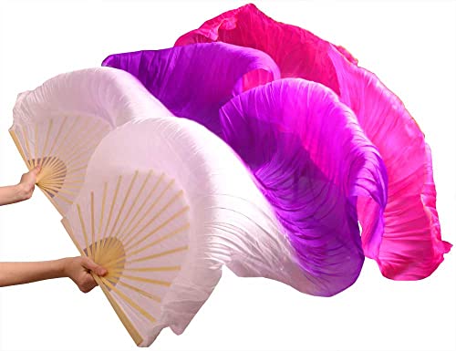hOnYbmq Faux Silk Bamboo Long Fans, Bauchtanz-Bambusfächer, handgefertigt, Seidenschleierfächer, Bauchtanz-Fächer von hOnYbmq