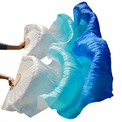 hOnYbmq Faux Silk Bamboo Long Fans, Bauchtanz-Bambusfächer, handgefertigt, Seidenschleierfächer, Bauchtanz-Fächer von hOnYbmq