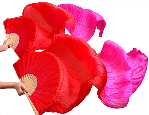hOnYbmq Faux Silk Bamboo Long Fans, Bauchtanz-Bambusfächer, handgefertigt, Seidenschleierfächer, Bauchtanz-Fächer von hOnYbmq