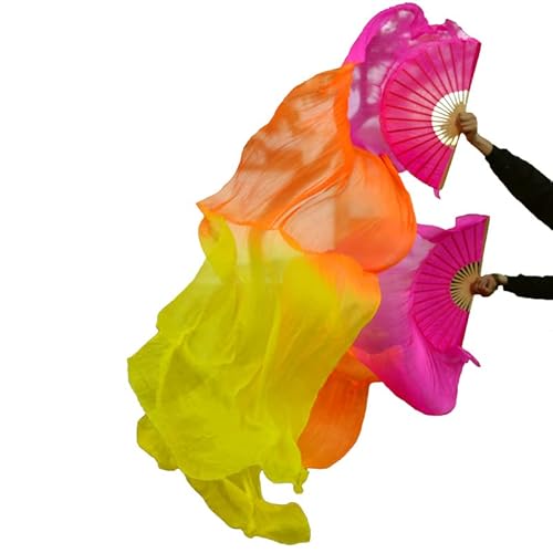 hOnYbmq Faux Silk Bamboo Long Fans, Bauchtanz-Bambusfächer, handgefertigt, Seidenschleierfächer, Bauchtanz-Fächer von hOnYbmq