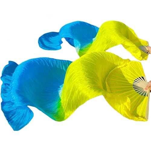 hOnYbmq Faux Silk Bamboo Long Fans, Bauchtanz-Bambusfächer, handgefertigt, Seidenschleierfächer, Bauchtanz-Fächer von hOnYbmq