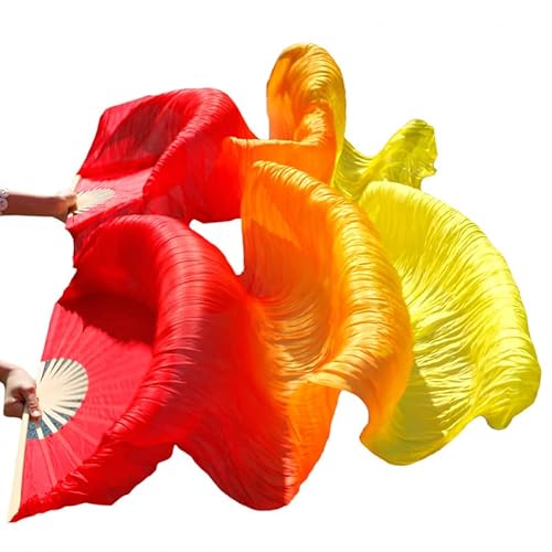 hOnYbmq Faux Silk Bamboo Long Fans, Bauchtanz-Fächer, chinesische Seidenfächer, Schleier, handgefertigt, gefärbte Seiden-Tanzfächer von hOnYbmq