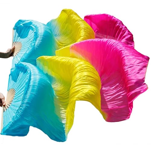 hOnYbmq Faux Silk Bamboo Long Fans, Lange Fächer aus Bambusseide, chinesische Seidenschleier, Tanzfächer, ein Paar Bauchtanzfächer von hOnYbmq
