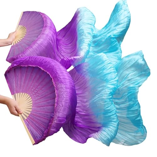 hOnYbmq Faux Silk Bamboo Long Fans, Lange Fächer aus Bambusseide, chinesische Seidenschleier, Tanzfächer, ein Paar Bauchtanzfächer von hOnYbmq
