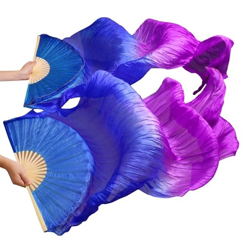 hOnYbmq Faux Silk Bamboo Long Fans, Lange Fächer aus Bambusseide, chinesische Seidenschleier, Tanzfächer, ein Paar Bauchtanzfächer von hOnYbmq
