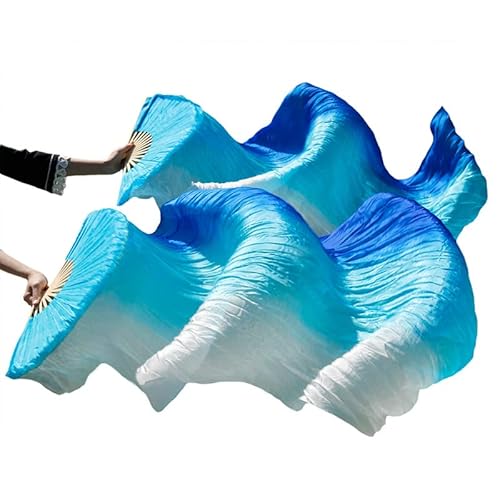 hOnYbmq Faux Silk Bamboo Long Fans, Lange Fächer aus Bambusseide, chinesische Seidenschleier, Tanzfächer, ein Paar Bauchtanzfächer von hOnYbmq