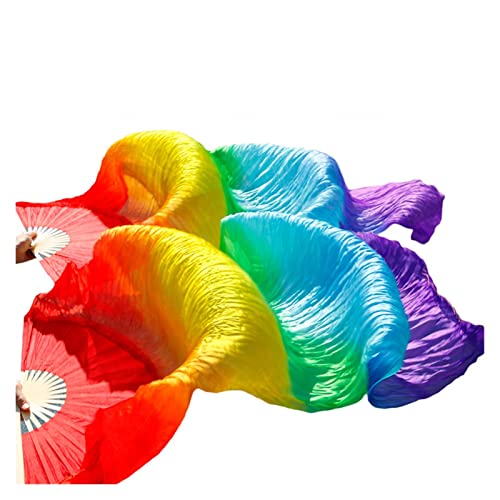 hOnYbmq Faux Silk Bamboo Long Fans, Lange Fächer aus Bambusseide, chinesische Seidenschleier, Tanzfächer, ein Paar Bauchtanzfächer von hOnYbmq