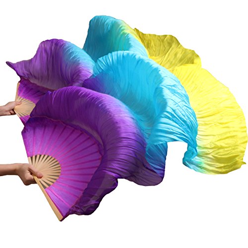 hOnYbmq Faux Silk Bamboo Long Fans, Lange Fächer aus Bambusseide, chinesische Seidenschleier, Tanzfächer, ein Paar Bauchtanzfächer von hOnYbmq