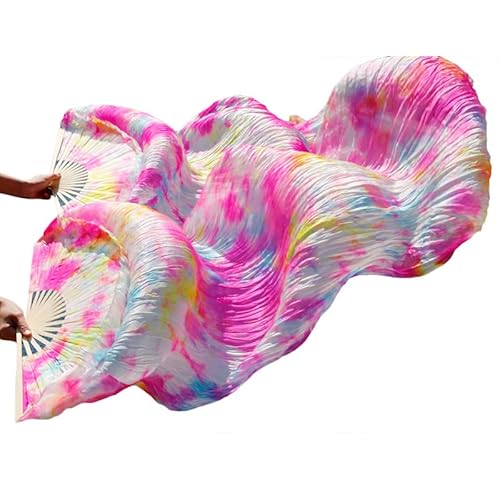 hOnYbmq Faux Silk Bamboo Long Fans, Lange Fächer aus Bambusseide, chinesische Seidenschleier, Tanzfächer, ein Paar Bauchtanzfächer von hOnYbmq