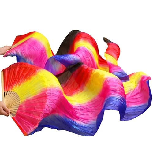 hOnYbmq Faux Silk Bamboo Long Fans, Lange Fächer aus Seide und Bambus, handgefertigt, for Damen, hochwertige Seide, Bauchtanz-Fächer von hOnYbmq