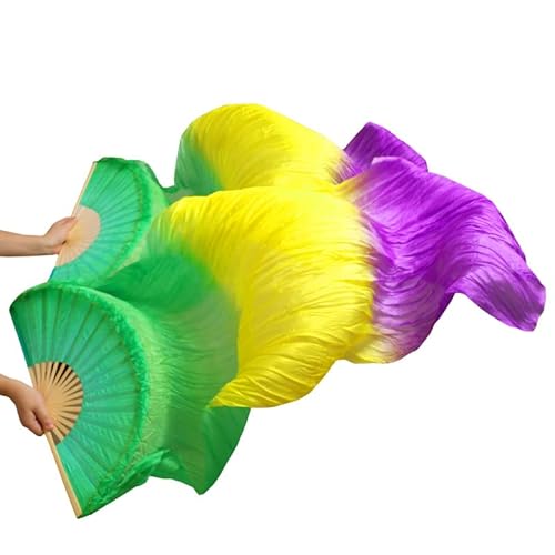 hOnYbmq Faux Silk Bamboo Long Fans, Lange Fächer aus Seide und Bambus, handgefertigt, for Damen, hochwertige Seide, Bauchtanz-Fächer von hOnYbmq