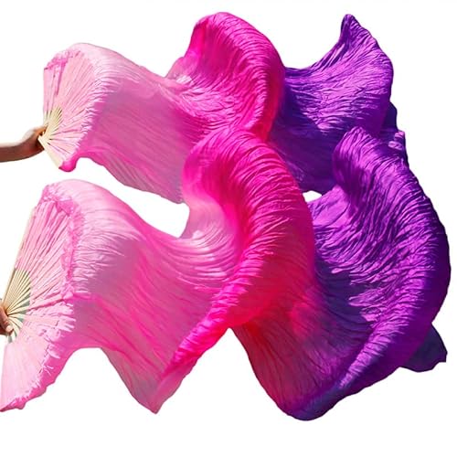 hOnYbmq Faux Silk Bamboo Long Fans, Lange Fächer aus Seide und Bambus, handgefertigt, for Damen, hochwertige Seide, Bauchtanz-Fächer von hOnYbmq