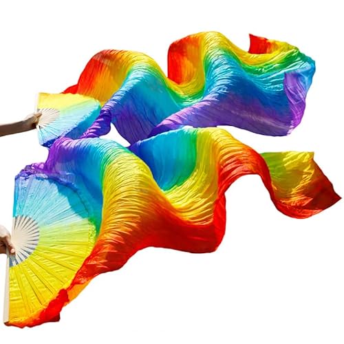 hOnYbmq Faux Silk Bamboo Long Fans, Schleier Handgefertigter gefärbter Bauchtanzschleier aus reiner Seide, Fächer, Bauchtanzzubehör von hOnYbmq