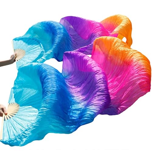 hOnYbmq Faux Silk Bamboo Long Fans, Schleier Handgefertigter gefärbter Bauchtanzschleier aus reiner Seide, Fächer, Bauchtanzzubehör von hOnYbmq