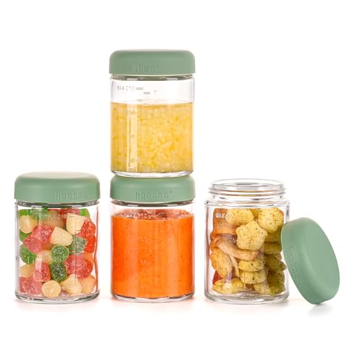haakaa babybrei Einfrieren Behälter mit Silikondeckel - 4 Stück 4 x 7oz, Premium-Lab-Qualität Borosilikatglas, Kunststofffrei von haakaa