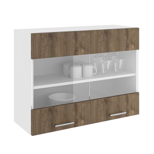 haaus Hängeschrank Karo, 2-türig, mit Glas, Eiche dunkel/weiß, 80 x 30 x 60 cm haaus Hängeschrank Karo, 2-türig, mit Glas, Eiche dunkel/weiß, 80 x 30 x 60 cm von haaus