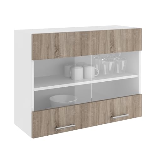 haaus Hängeschrank Karo, 2-türig, mit Glas, Eiche dunkel Sonoma/Weiß, 80 x 30 x 60 cm haaus Hängeschrank Karo, 2-türig, mit Glas, Eiche dunkel Sonoma/Weiß, 80 x 30 x 60 cm von haaus