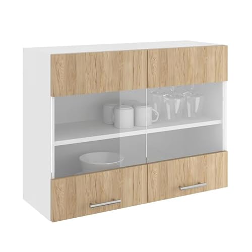 haaus Hängeschrank Karo, 2-türig, mit Glas, Naturholz/Weiß, 80 x 30 x 60 cm haaus Hängeschrank Karo, 2-türig, mit Glas, Naturholz/Weiß, 80 x 30 x 60 cm von haaus