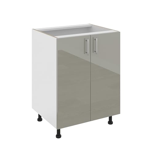 haaus Unterschrank Karo, 2-türig, glänzend grau-weiß, MDF, 60 x 50 x 80 cm von haaus