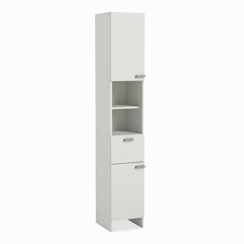 habeig Badschrank Coral weiß Hochschrank Badezimmerschrank Regal Spiegel Hängeschrank (#67 185x33x34cm) von habeig