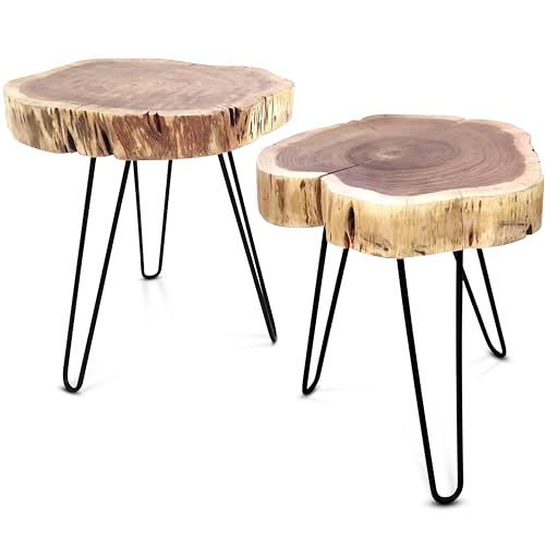 habeig Beistelltisch Couchtisch im 2er-Set Dickes Massivholz Echtholz rustikal Tischset Tische Sofatisch Couchtisch Tisch 50x40cm von habeig