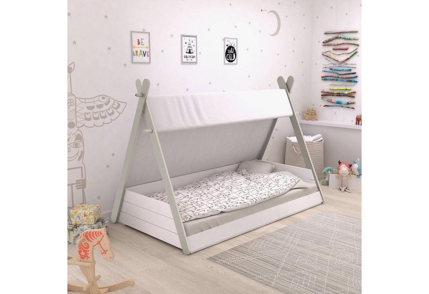 habeig Babybett Babybett TIPI Bett mit Lattenrost 70x140cm Kinderbett Spielbett, Bett in Form eines Wigwam. von habeig