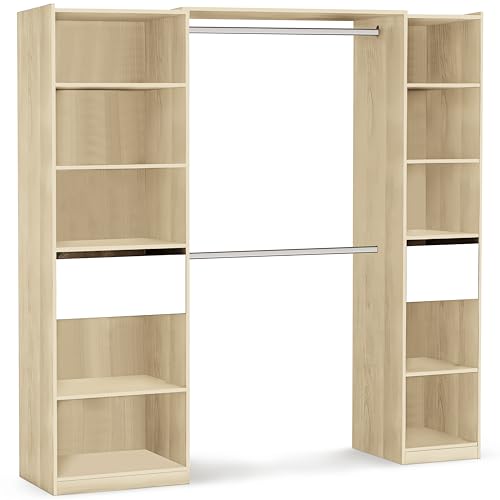 habeig Begehbarer Kleiderschrank #5077 in der Breite verstellbar und offen Garderobe Schrank Regal 2X Schublade Schlafzimmer (Reinweiß) (Weiß/Natur) von habeig