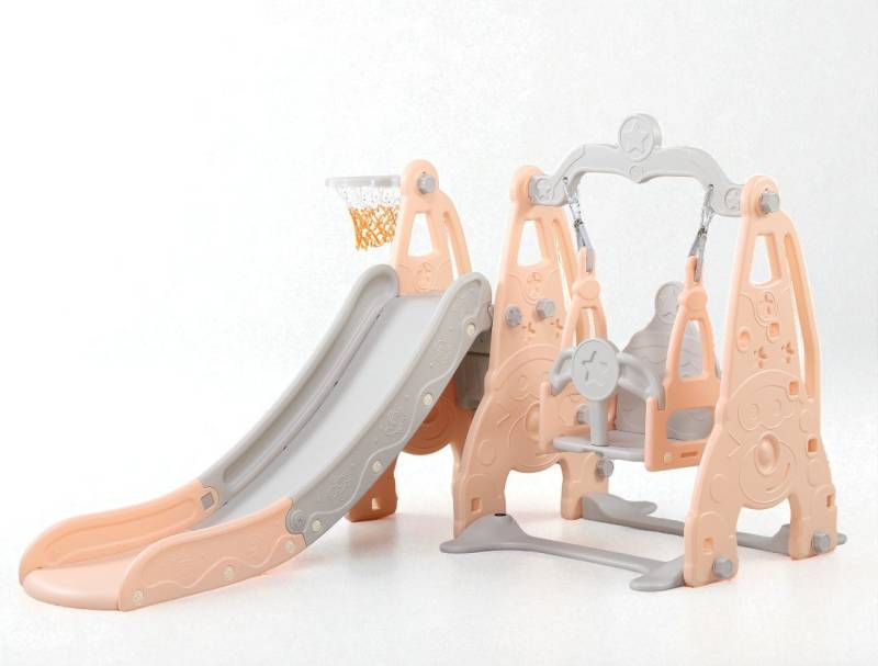 habeig Indoor-Rutsche 4-in-1 Kinder Spielturm Schaukel, Rutsche, Basketball 185x150cm Leiter, Sehr stabil, geschlossene Stufen, hoher Handlauf von habeig