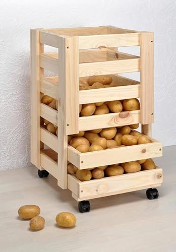 habeig Kartoffelkiste Obsthorde aus Holz mit Rollen HI 90000 Obstkiste Kiefernholz Aufbewahrungskiste von habeig