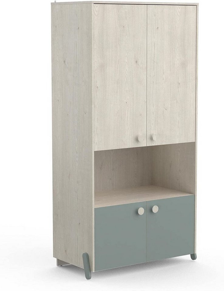 habeig Kinderkleiderschrank Kleiderschrank mit 4 Türen 180x90 cm Eiche Kinderschrank von habeig