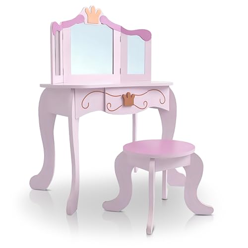 habeig Kinderschminktisch Schminktisch Kosmetiktisch Kindertisch Prinzessin Mädchen für Kinder Frisiertisch rosa #333 von habeig