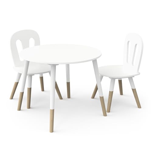 habeig Kindertisch Tisch & 2 Stühle #151 Kinderset Sitzhocker Holz weiß Sitzgarnitur Kinder (3er-Set), Kinderzimmer, 60cm (weiß/Natur) von habeig