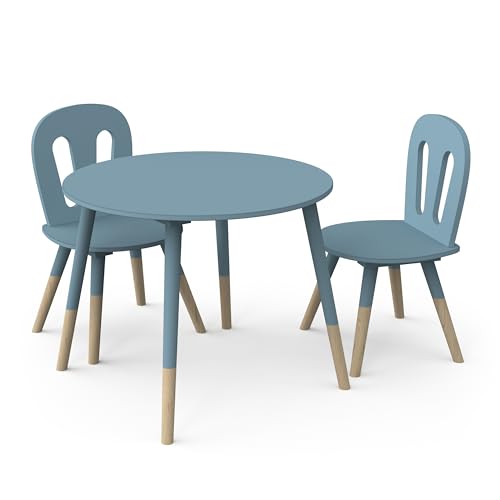 habeig Kindertisch Tisch & 2 Stühle #313 Kinderset Sitzhocker Holz weiß Sitzgarnitur Kinder (3er-Set), Kinderzimmer, 60cm (blau/Natur) von habeig