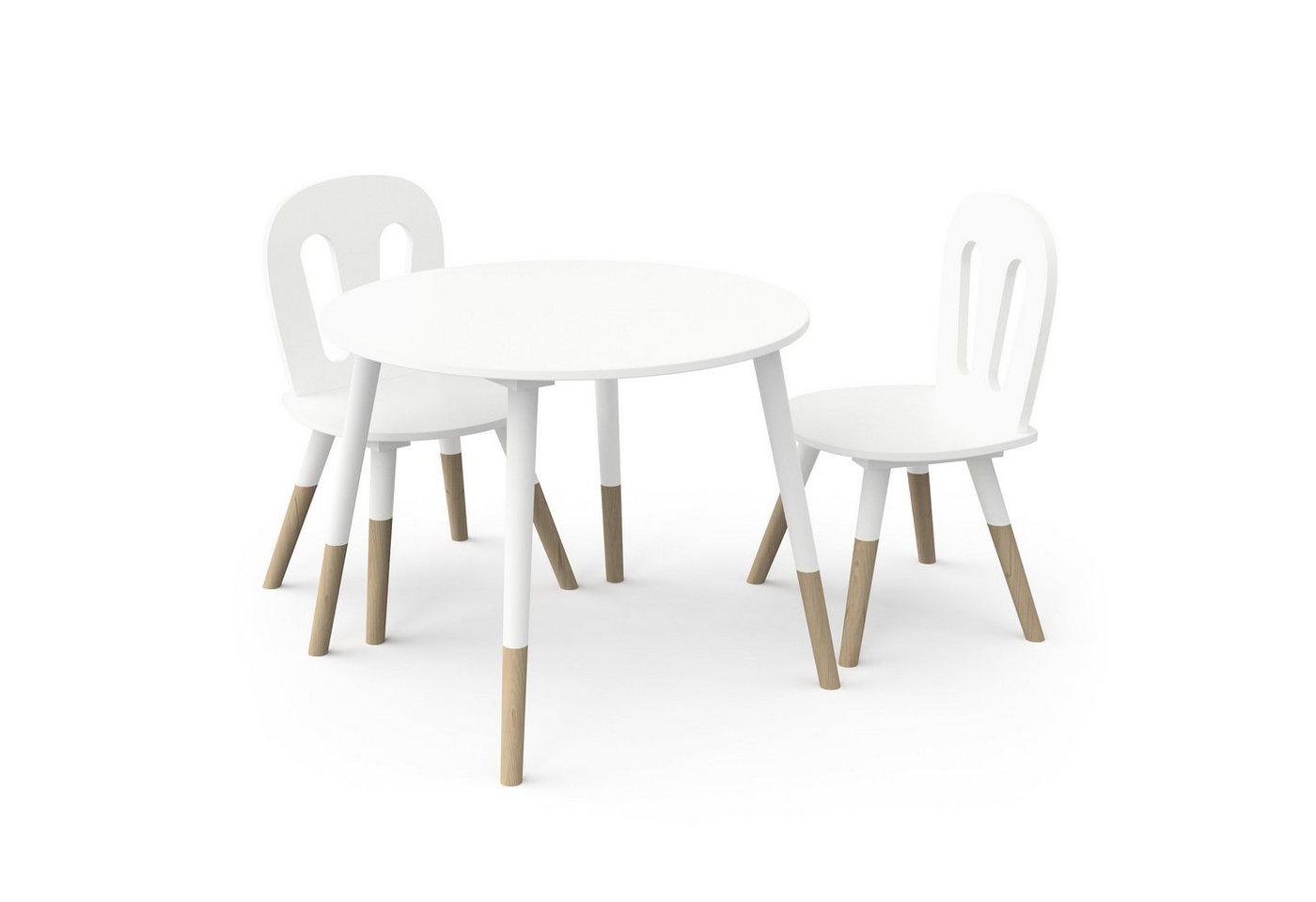 habeig Kindertisch Tisch & 2 Stühle Kinderset Sitzhocker Holz weiß Sitzgarnitur Kinder (3er-Set), sehr gut verarbeitet von habeig