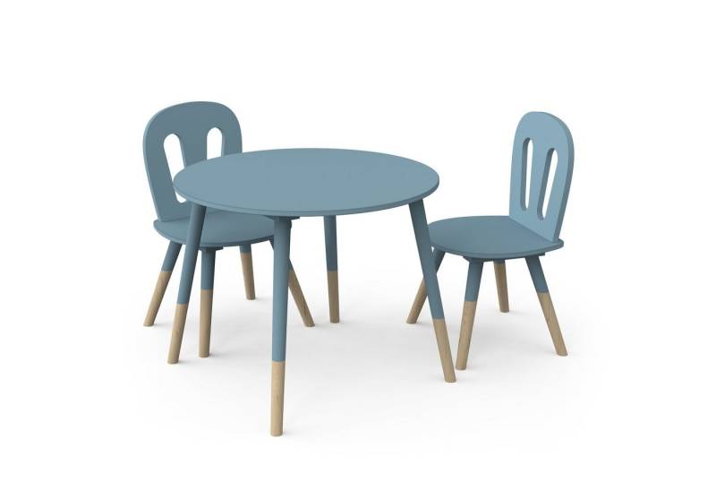 habeig Kindertisch Tisch & 2 Stühle Kinderset Sitzhocker Holz weiß Sitzgarnitur Kinder (3er-Set), sehr gut verarbeitet von habeig